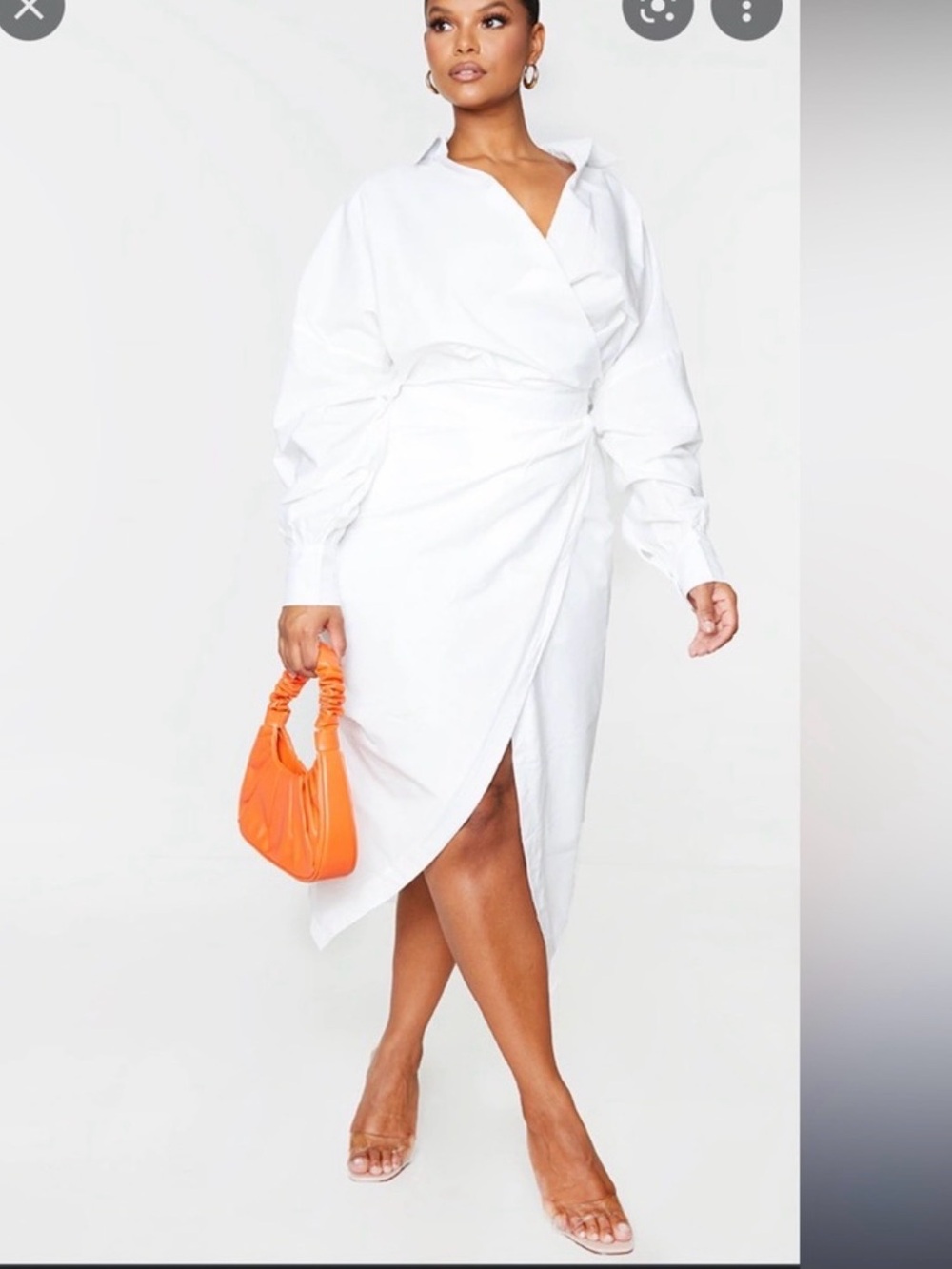 NWT PrettyLittleThing Plus White Poplin Wrap Midi Shirt Dress Size 20 / 24
